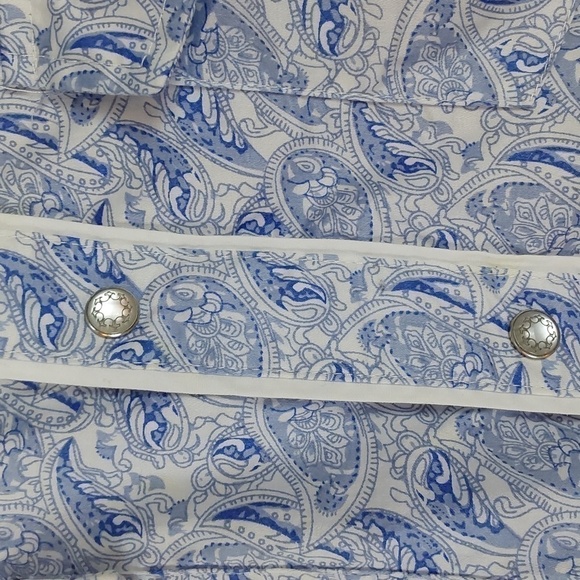 Platini- Mens Roper Western Shirt Blue & White Paisley Snap Button Down Sz.XL - Picture 4 of 11